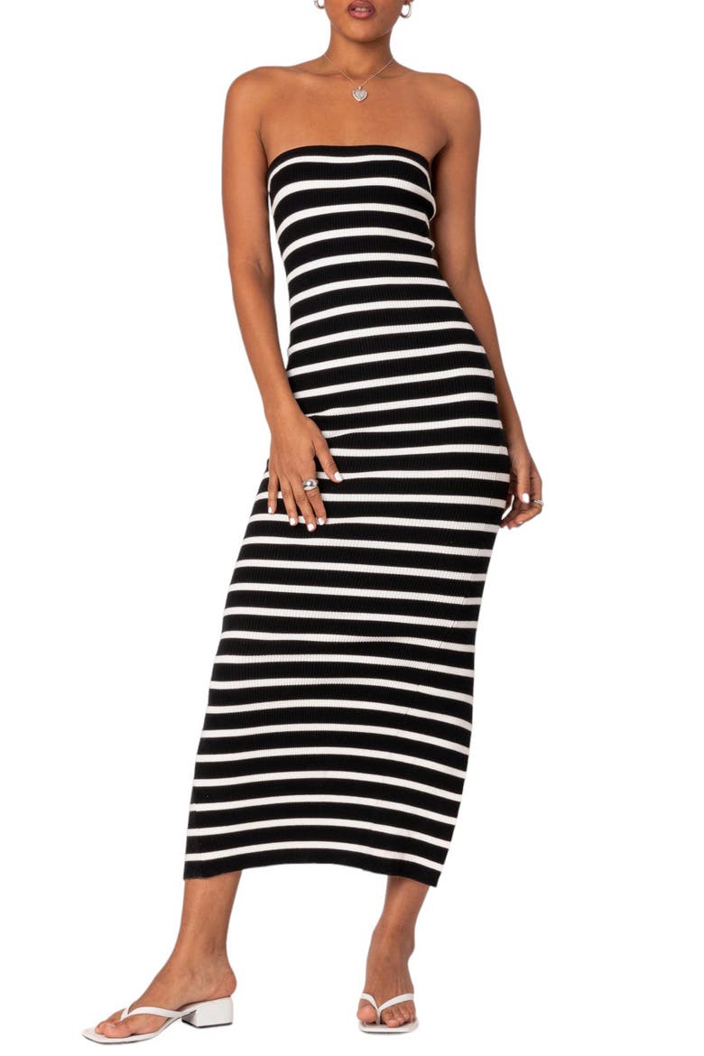Stripe Strapless Maxi Dress, Main, color, BLACK-AND-WHITE
