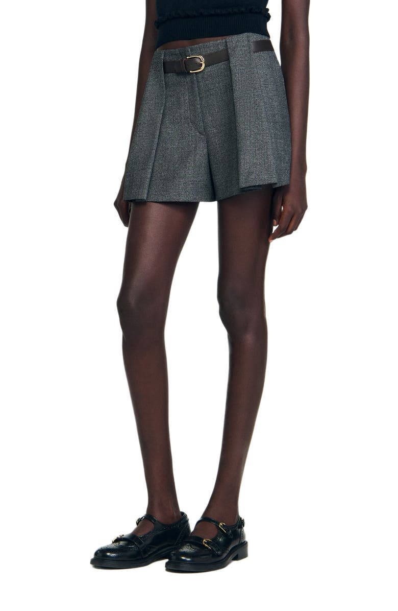 SANDRO Pleated shorts with belt, Main, color, Light Grey