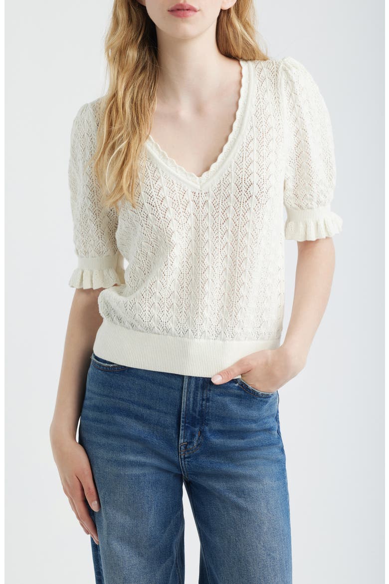 Haisley Pointelle Stitch Organic Cotton & Silk Blend Sweater, Main, color, IVORY