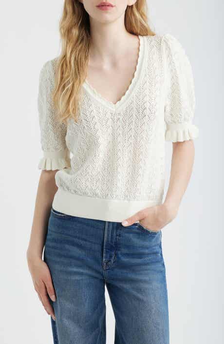 Haisley Pointelle Stitch Organic Cotton & Silk Blend Sweater