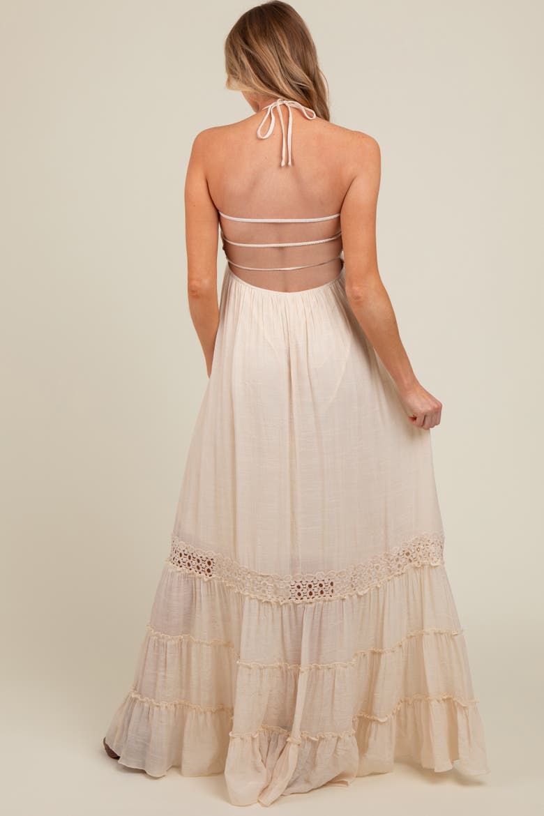 Smocked Open Back Maxi Dress, Alternate, color, Cream