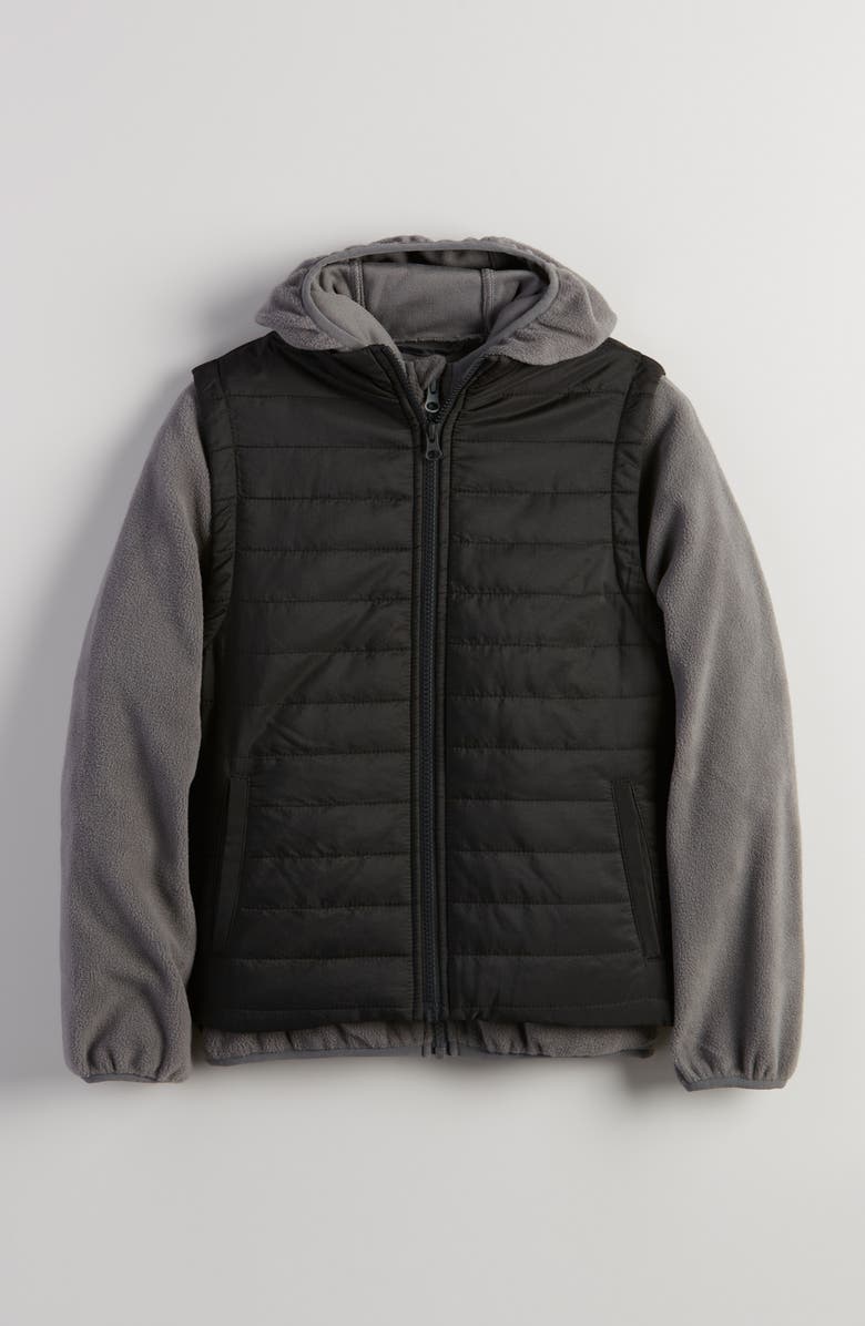 Nordstrom Kids' Convertible Quilted Vest & Zip Hoodie Set, Main, color, Black