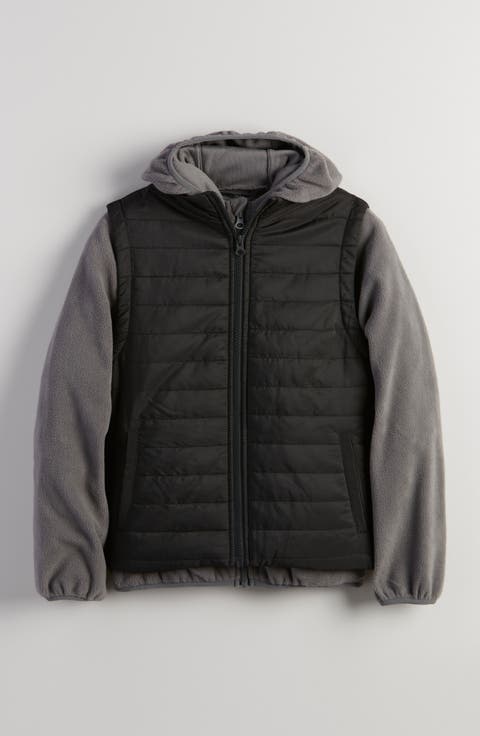 Kids' Convertible Quilted Vest & Zip Hoodie Set (Big Kid)