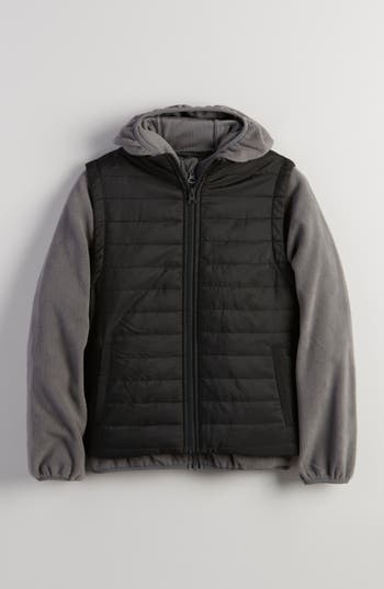 Nordstrom Kids' Convertible Quilted Vest & Zip Hoodie Set In Black