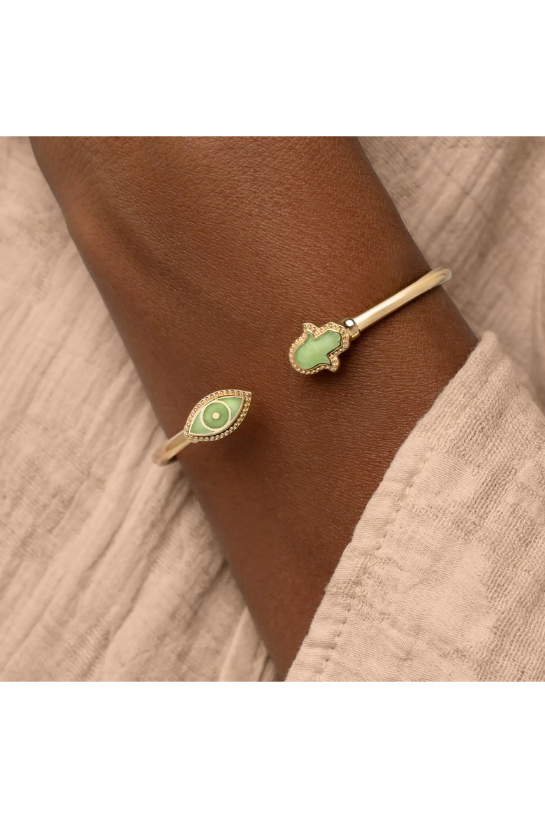 Eternal Shield Jade Evil Eye & Hamsa Bangle, Alternate, color, Gold/Pastel Green