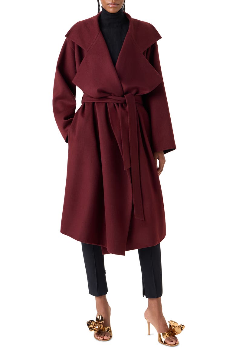 Tasha Belted Cashmere Wrap Coat, Alternate, color, MERLOT RED
