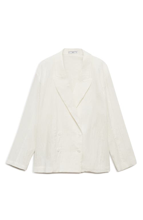 Mango Wrinkled Effect Double Breasted Suit Jacket In White