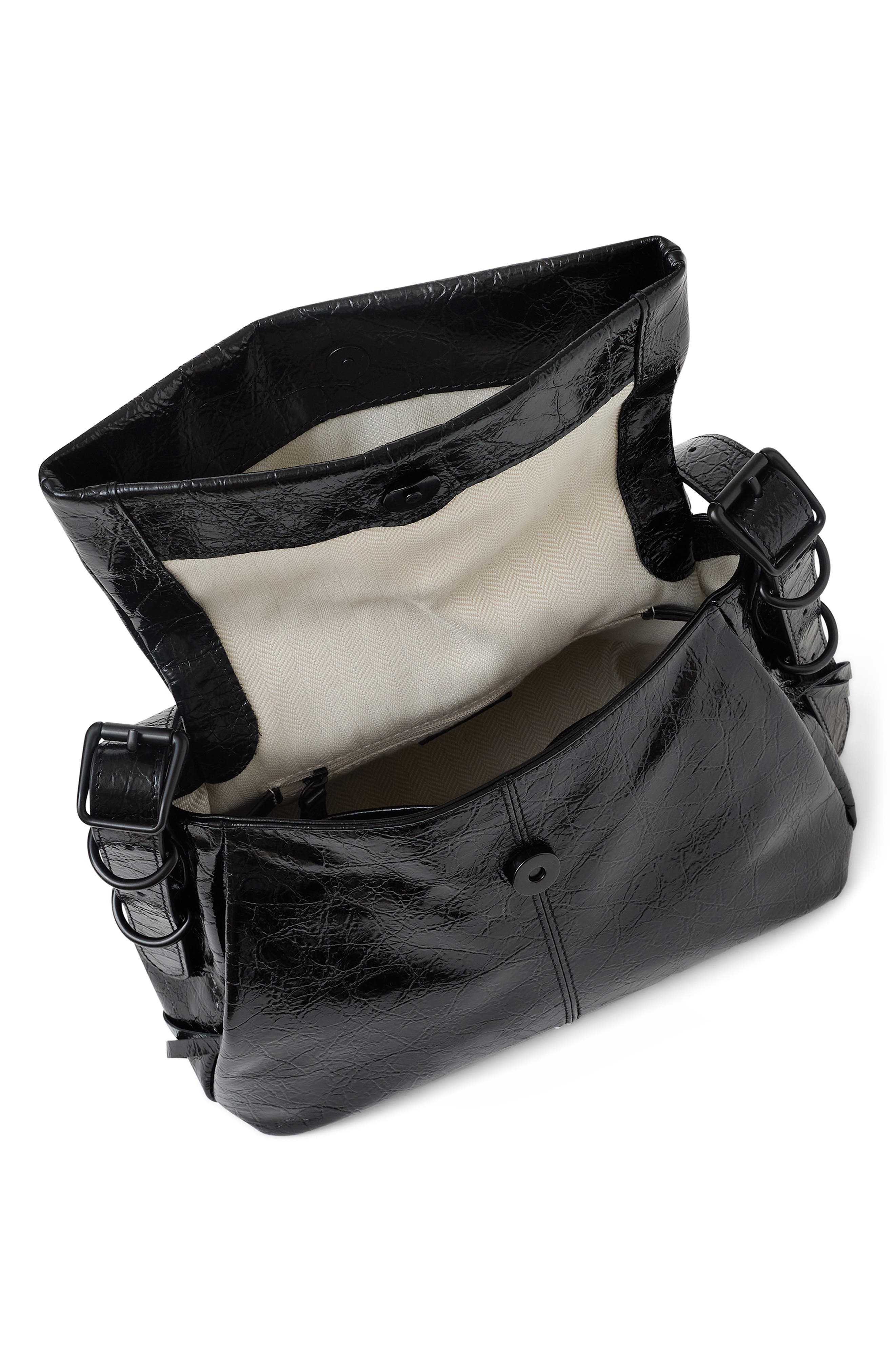 Bali Double Entry Leather Crossbody Bag, Alternate, color, BLACK CRINKLE