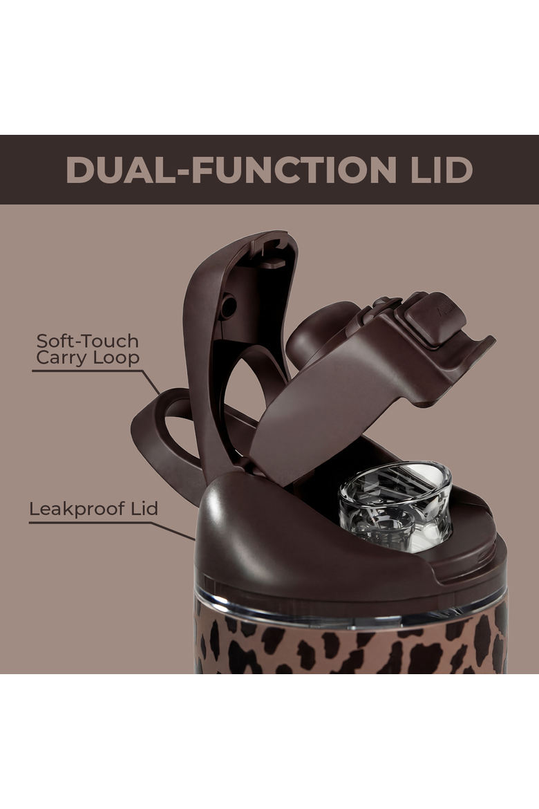 Ease2o 40oz Insulated Stainless Steel Water Bottle With Dual Sip & Chug Lid, Alternate, color, Brown Leopard