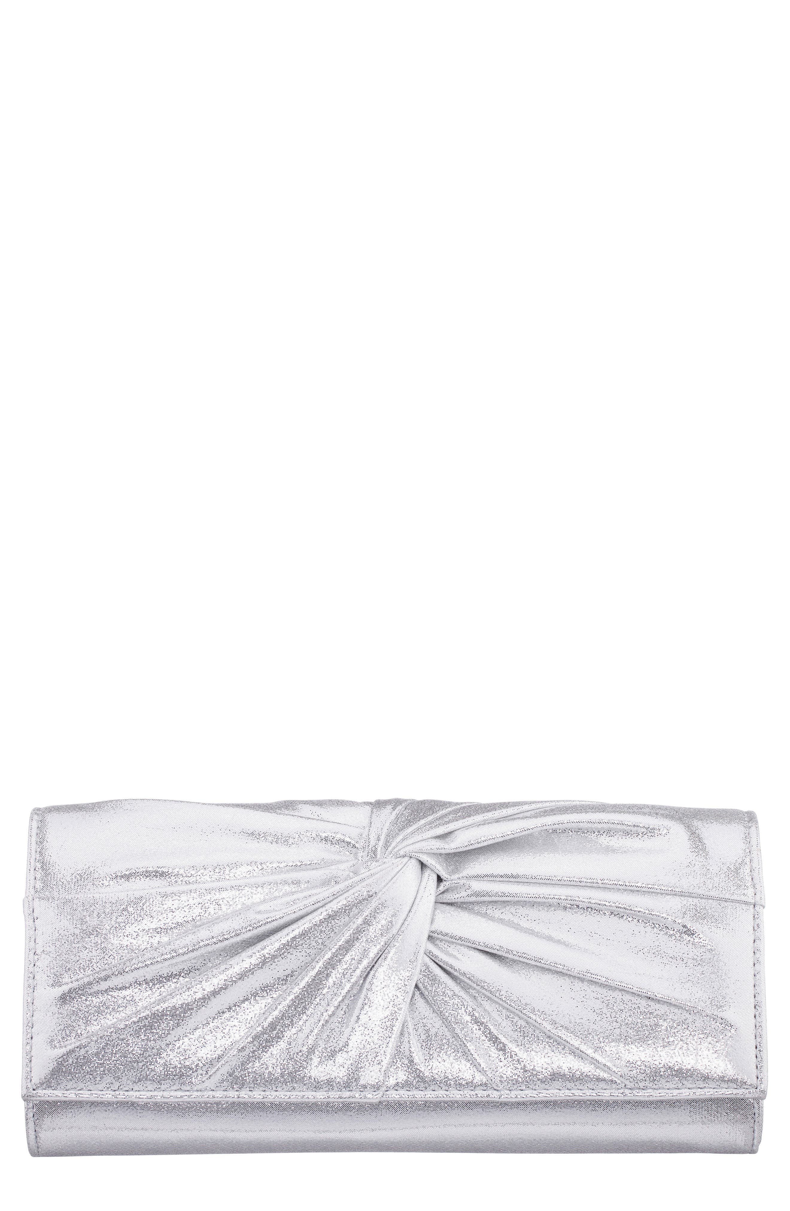 Nina Spirit Metallic Clutch, Main, color, Silver