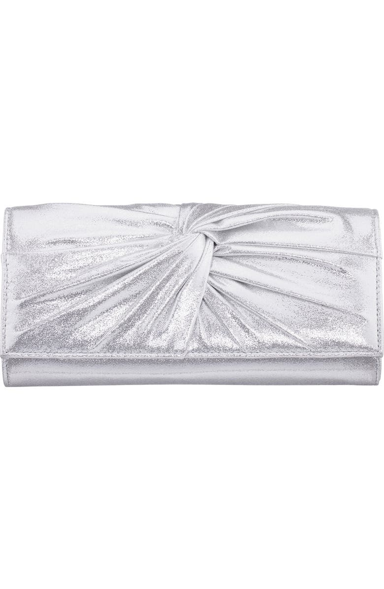 Nina Spirit Metallic Clutch, Main, color, Silver