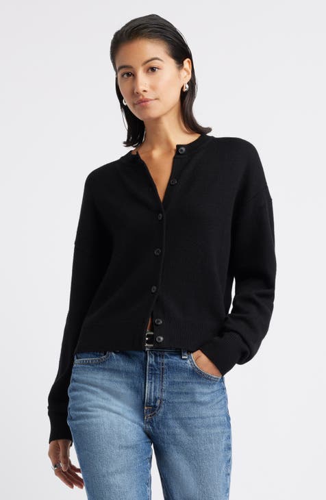 Nordstrom Silk Cardigan 2024 Sweater Ribbed Knit Long Sleeve Black Large