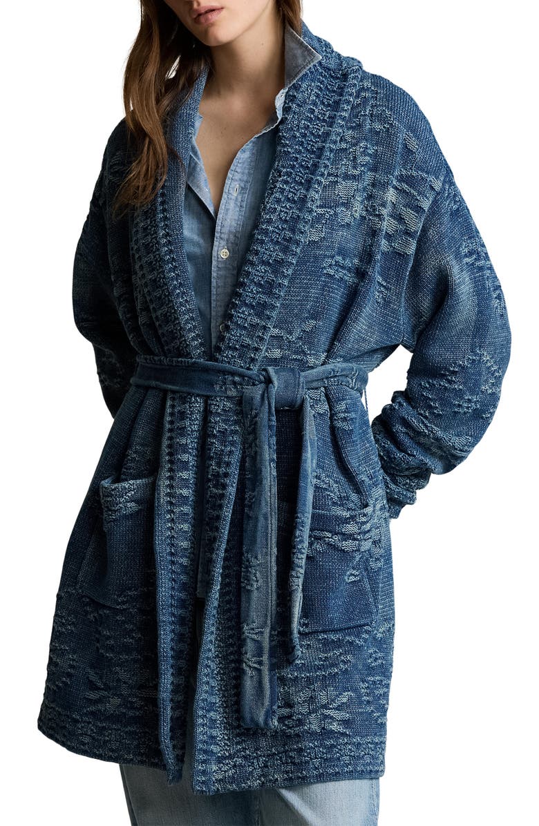 Floral Shawl Collar Cotton Cardigan