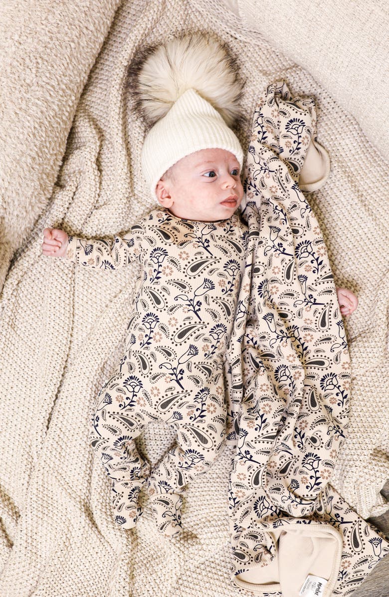 Manière Pretty Paisley Rib Cotton Blend Footie, Alternate, color, Beige