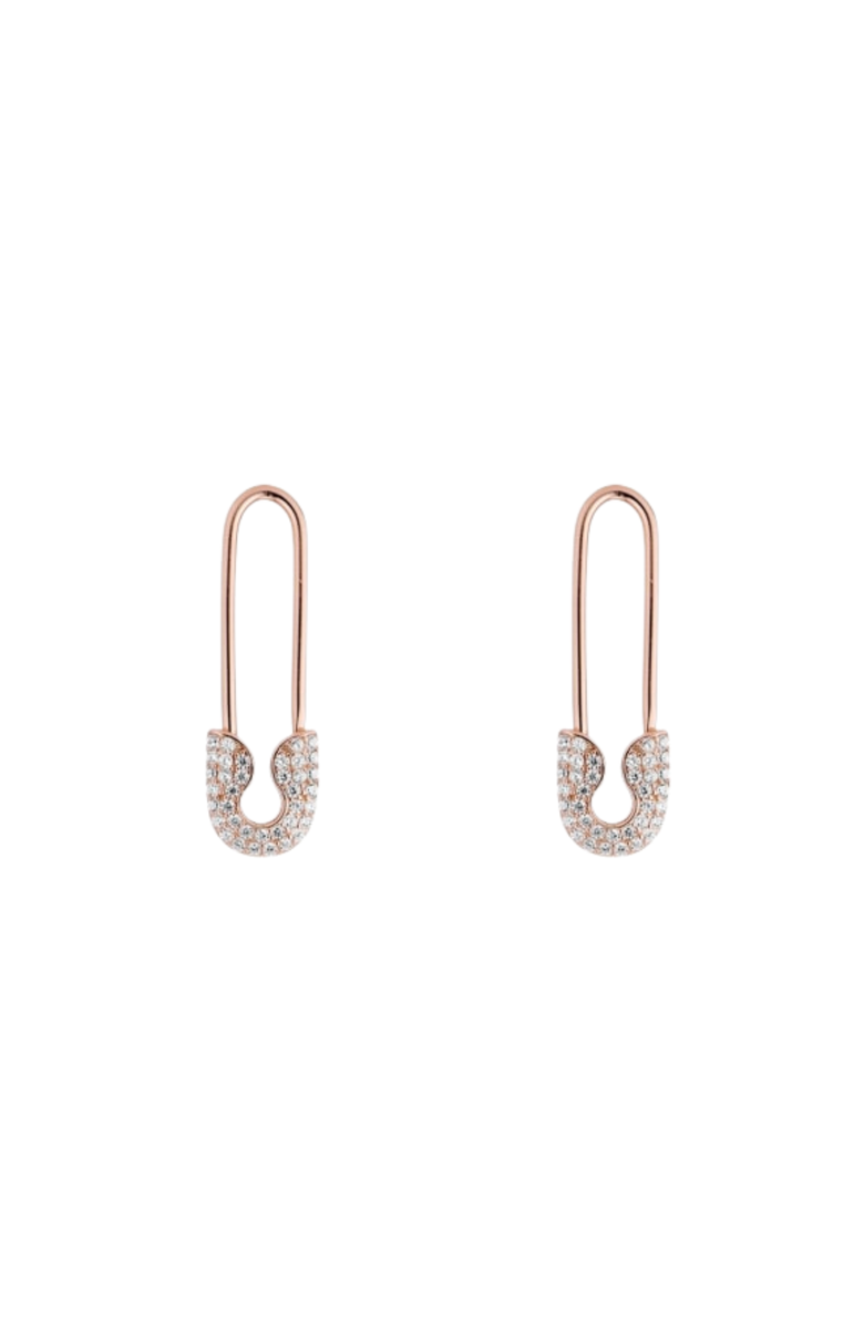 Spero London Pave Safety Pin Earring Jewelled Sterling Silver, Main, color, Rose Gold