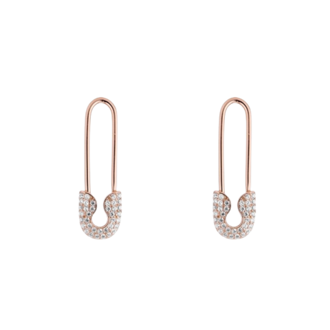 Pave Safety Pin Earring Jewelled Sterling Silver