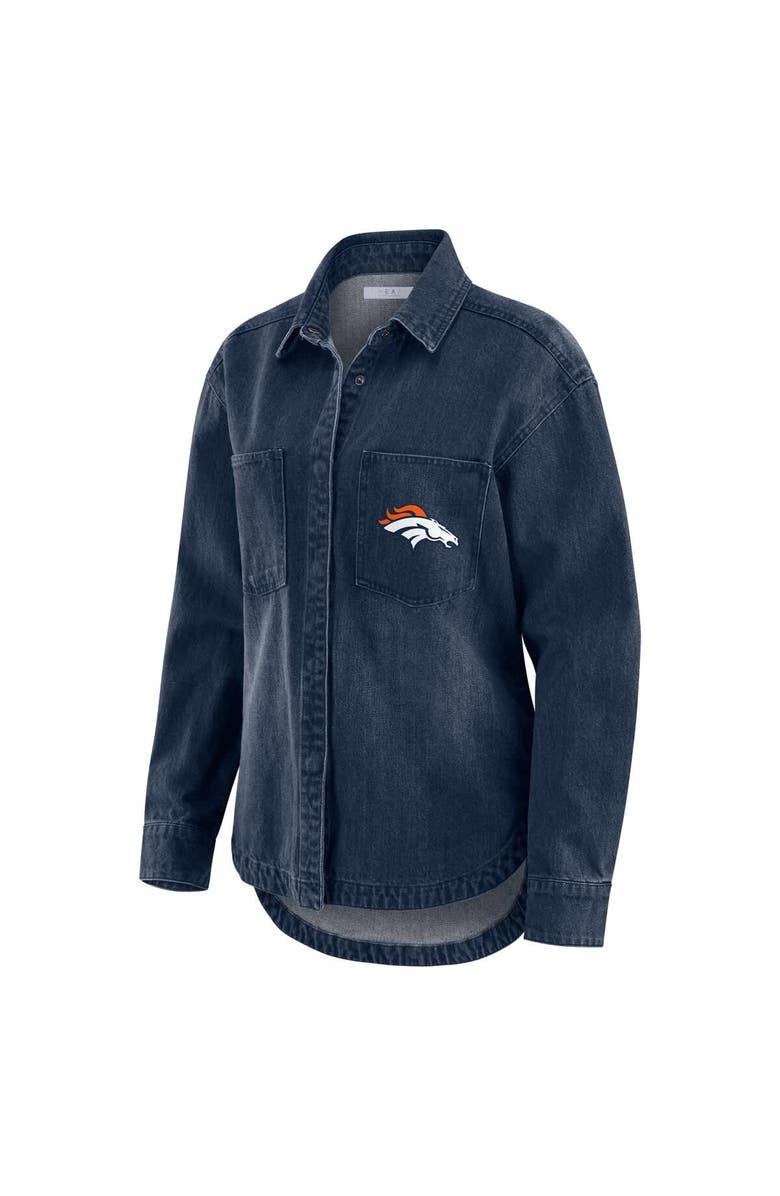 WEAR by Erin Andrews Women's WEAR by Erin Andrews Denim Denver Broncos Washed Oversized Denim Full-Snap Shacket, Alternate, color, Denim