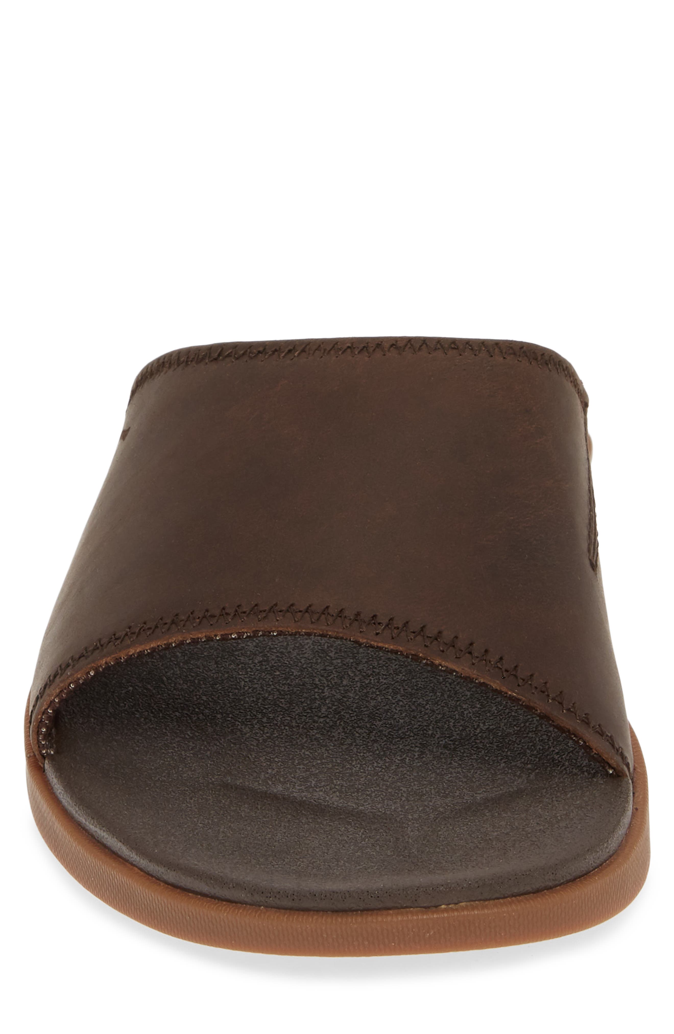 Alania Slide Sandal, Alternate, color, DARK WOOD LEATHER