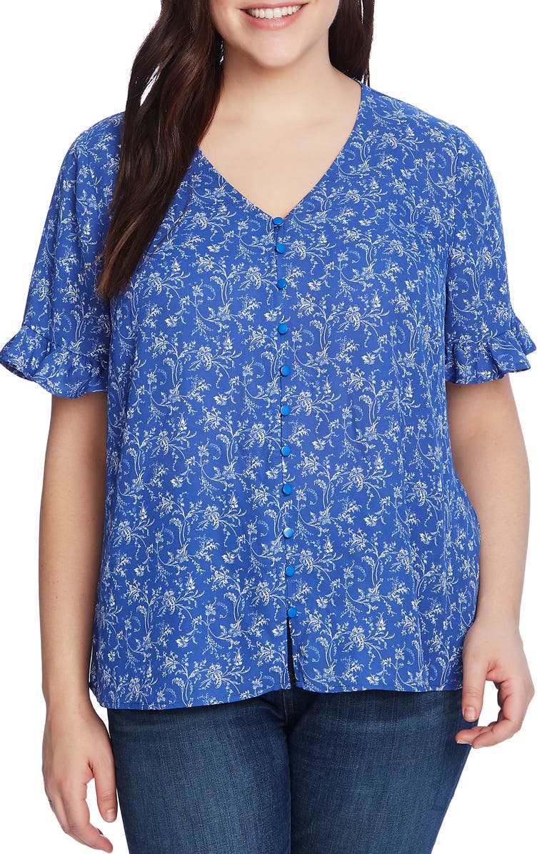 CeCe Toile Vines Ruffle Sleeve Crepe Blouse, Main, color,