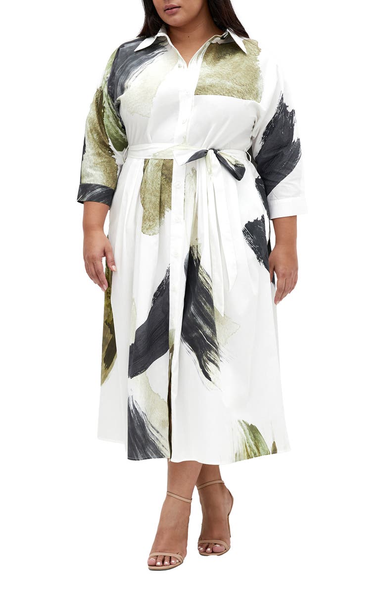 City Chic Angel Belted Cotton Shirtdress, Main, color,