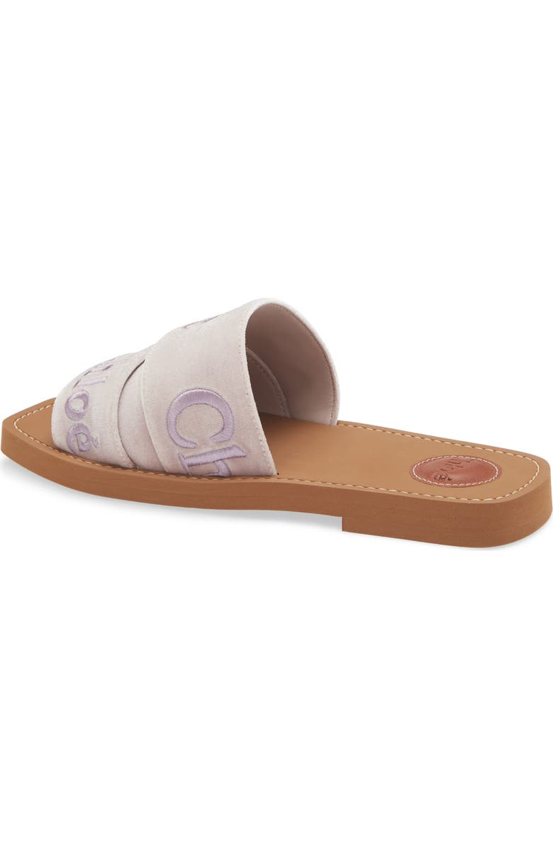 Chloé Woody Logo Velvet Slide Sandal, Alternate, color,