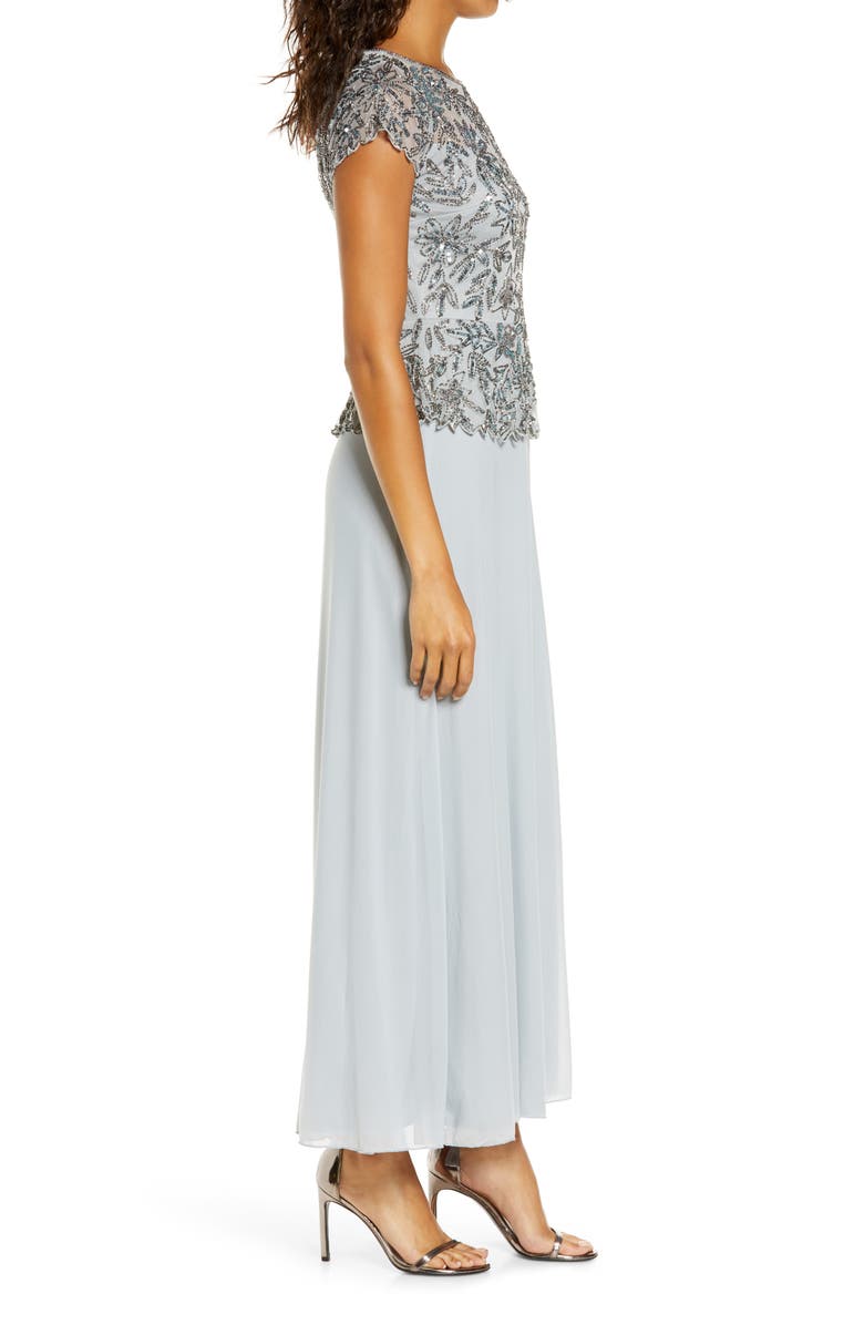 Pisarro Nights Beaded Mesh Mock Two-Piece Gown, Alternate, color, Ice