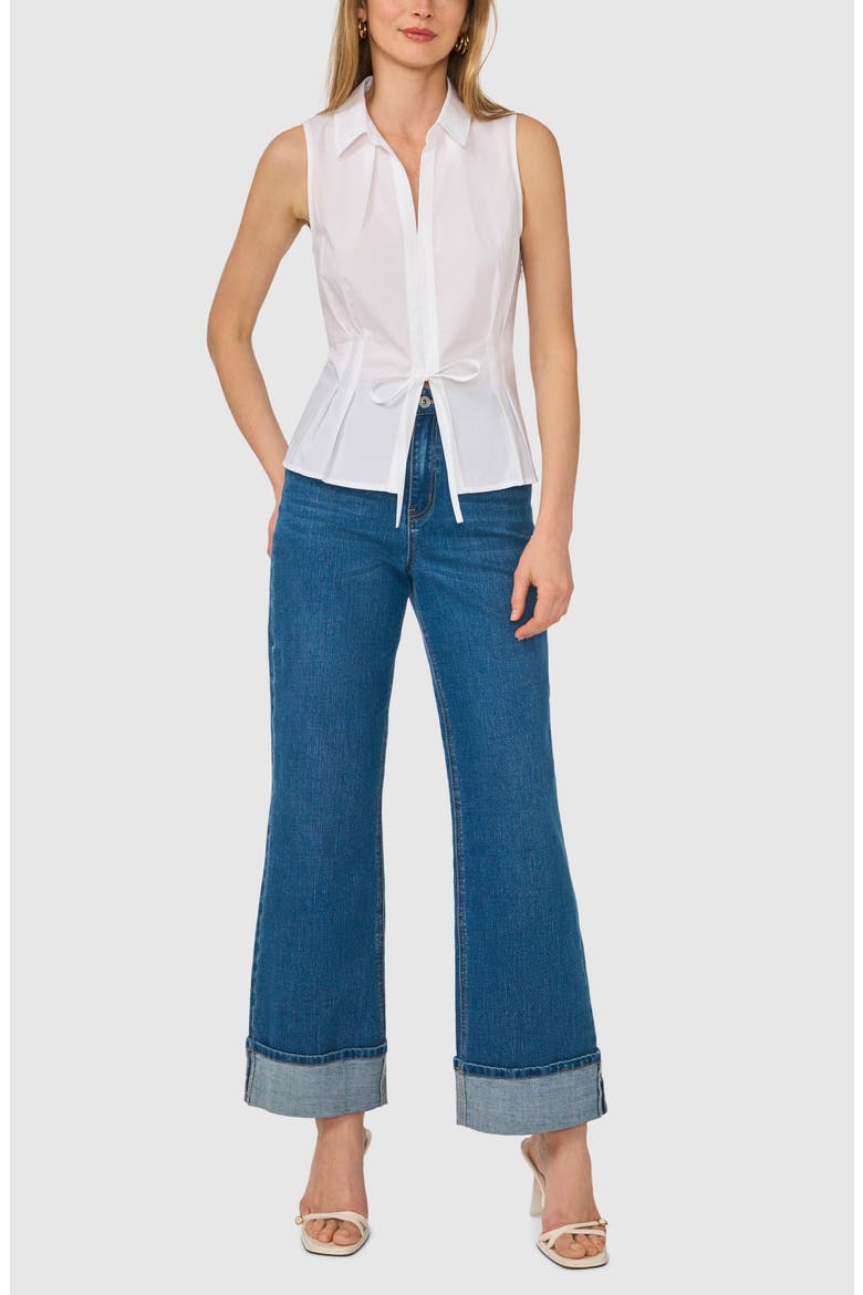 Tie Front Sleeveless Cotton Shirt, Alternate, color, ULTRA WHITE