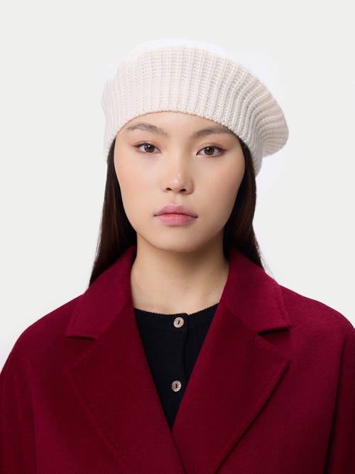 Gobi Cashmere Textured Knit Beret In White