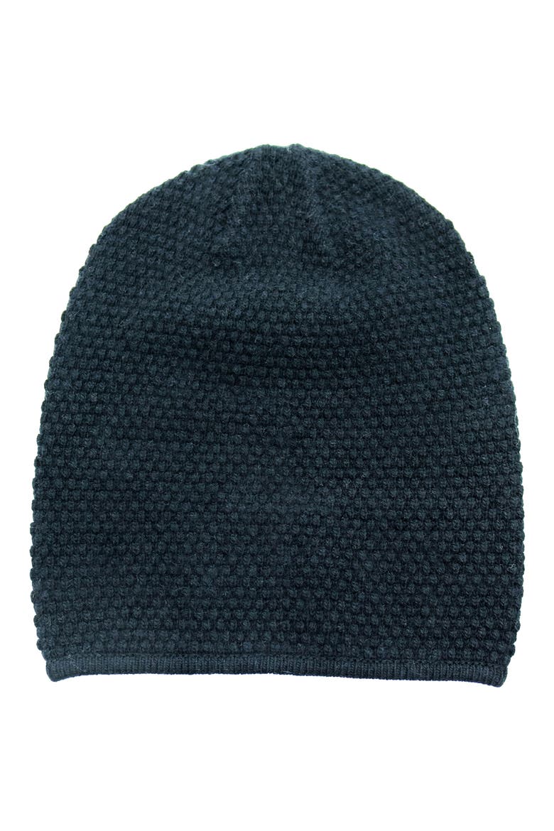 Popcorn Stitch Slouchy Beanie, Main, color, BLACK
