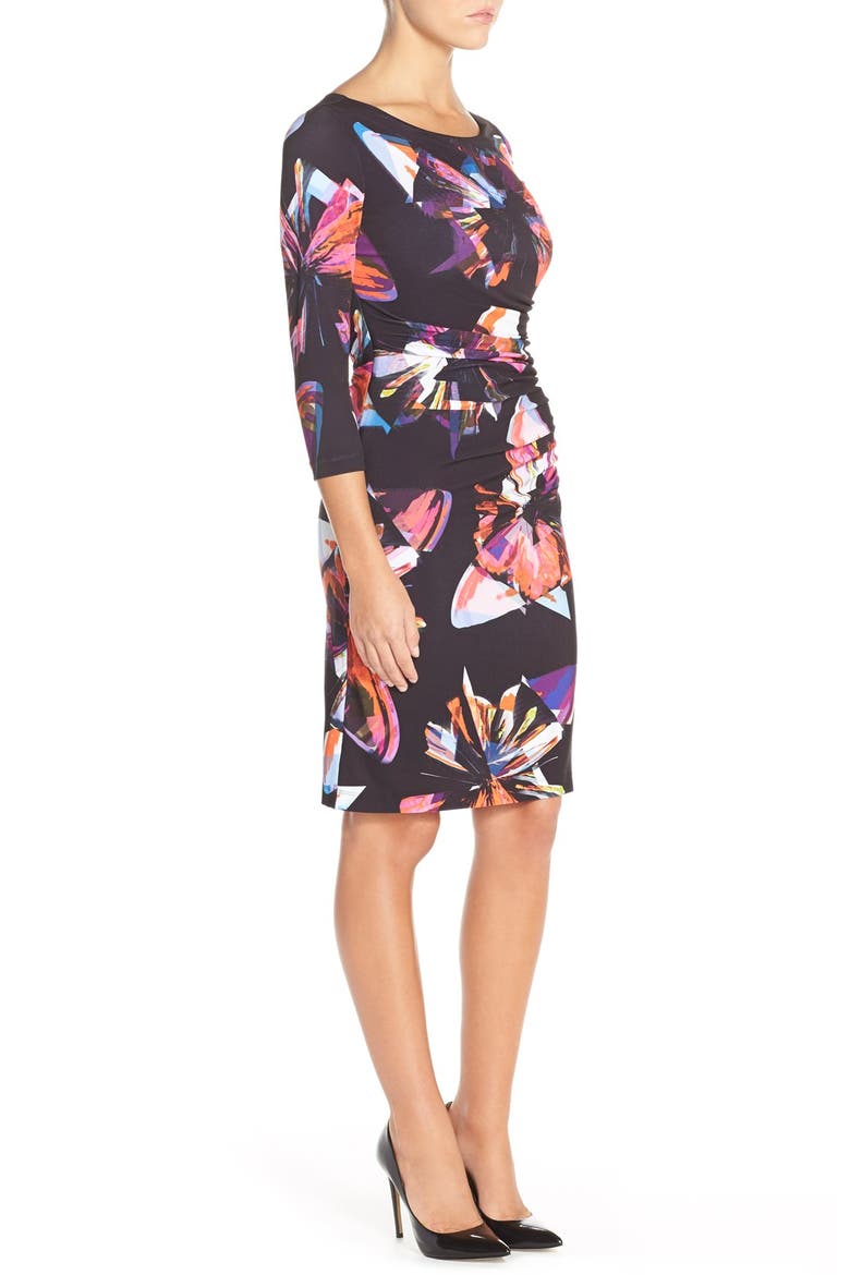Butterfly Print Jersey Sheath Dress, Alternate, color, BLACK/ MAGENTA