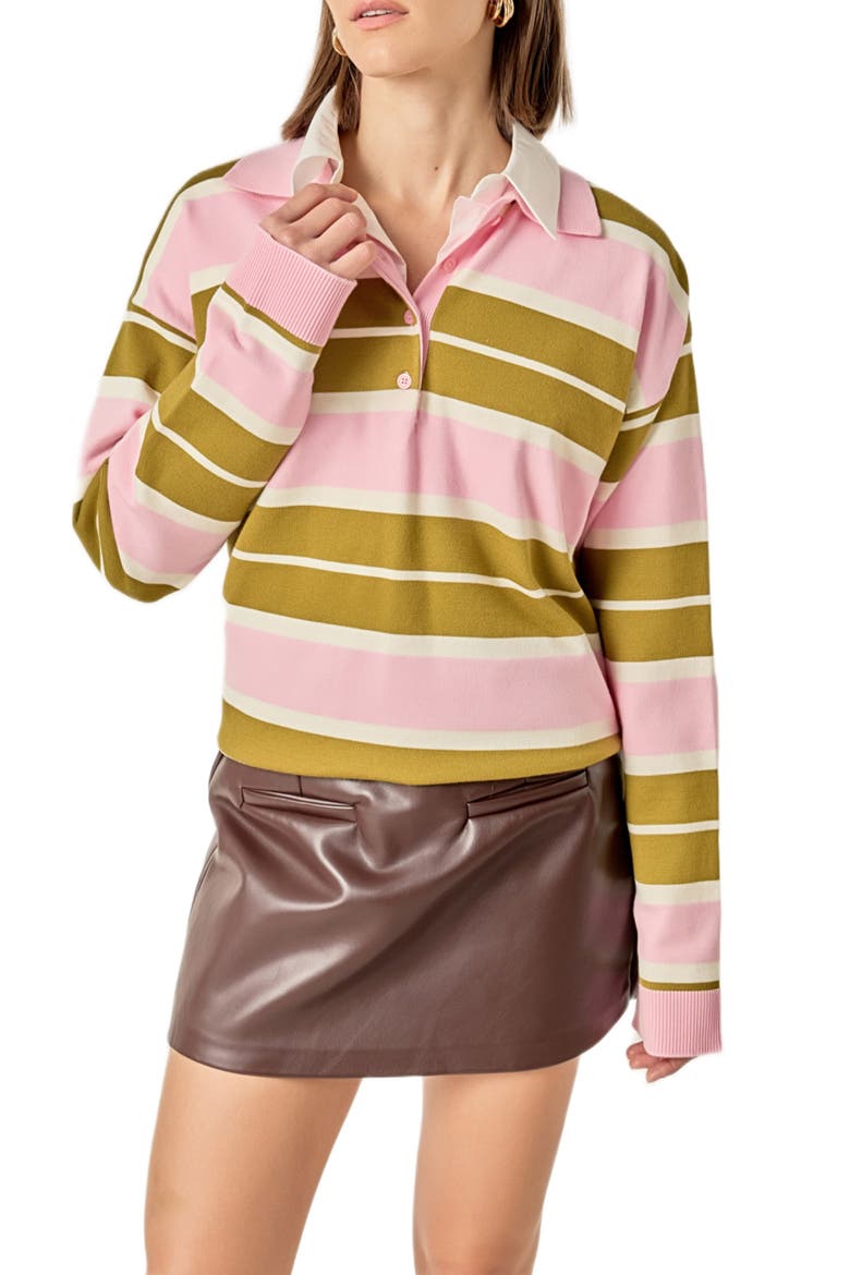 Stripe Polo Shirt, Alternate, color, PISTACHIO/ PINK
