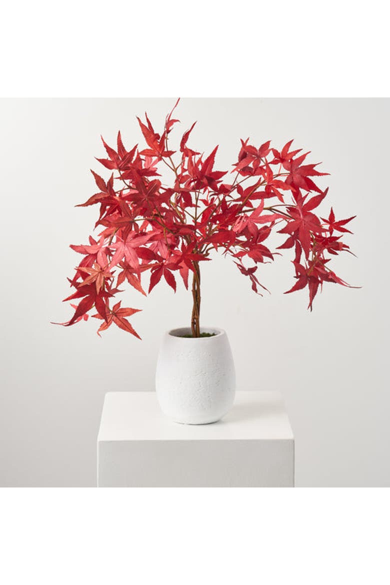 Faux Japanese Maple Bonsai Style Topiary Potted Tree, Main, color, Red