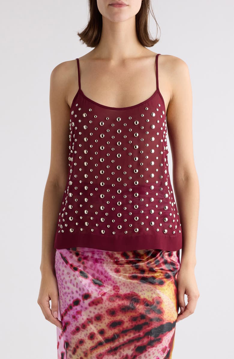 Dries Van Noten Studded Sheer Chiffon Camisole, Main, color, Bordeaux