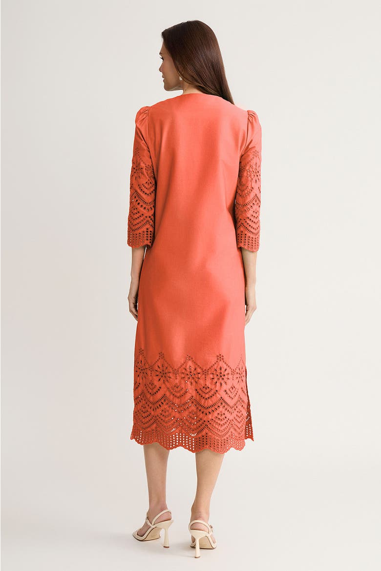 Eyelet Straight Cotton Maxi Dress, Alternate, color, Sunkist Coral