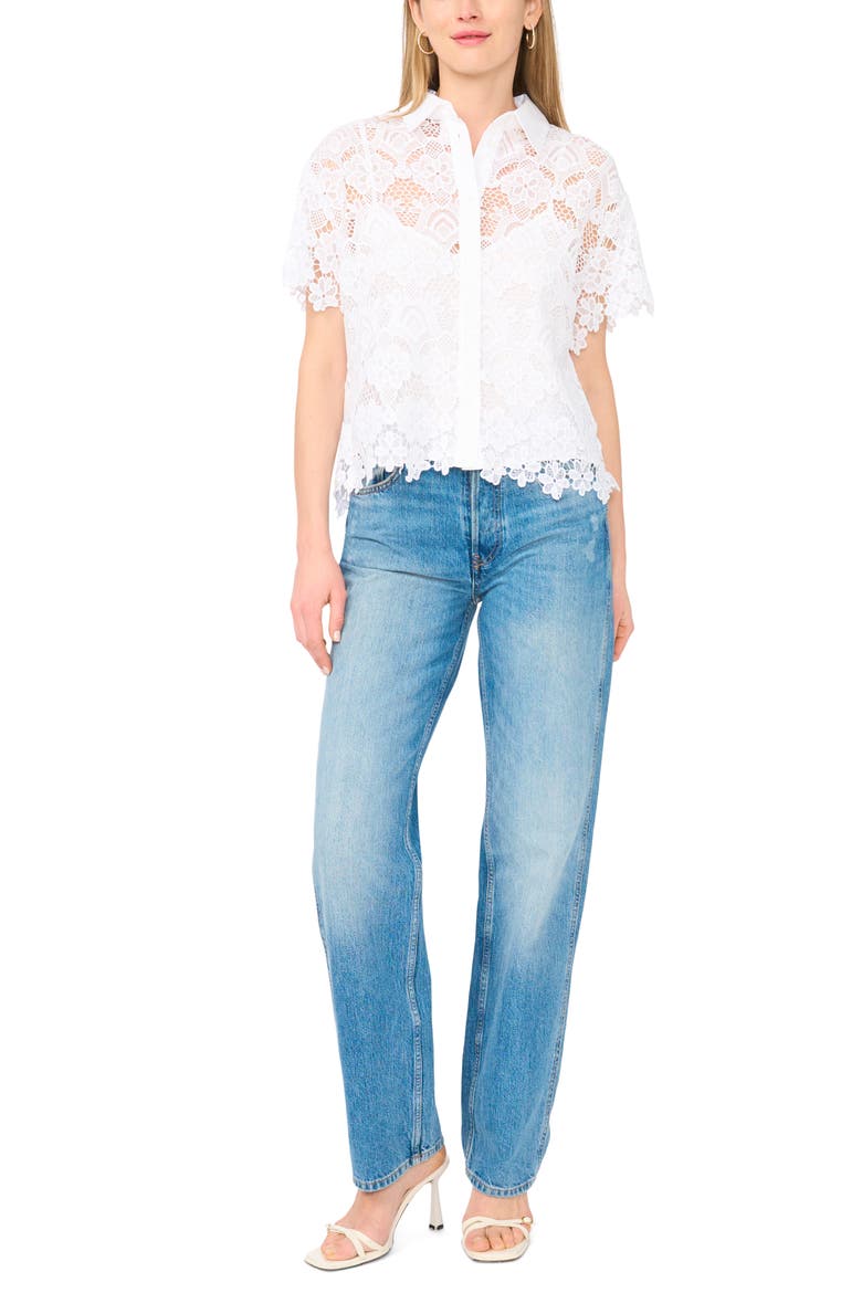 Lace Button-Up Shirt, Alternate, color, ULTRA WHITE