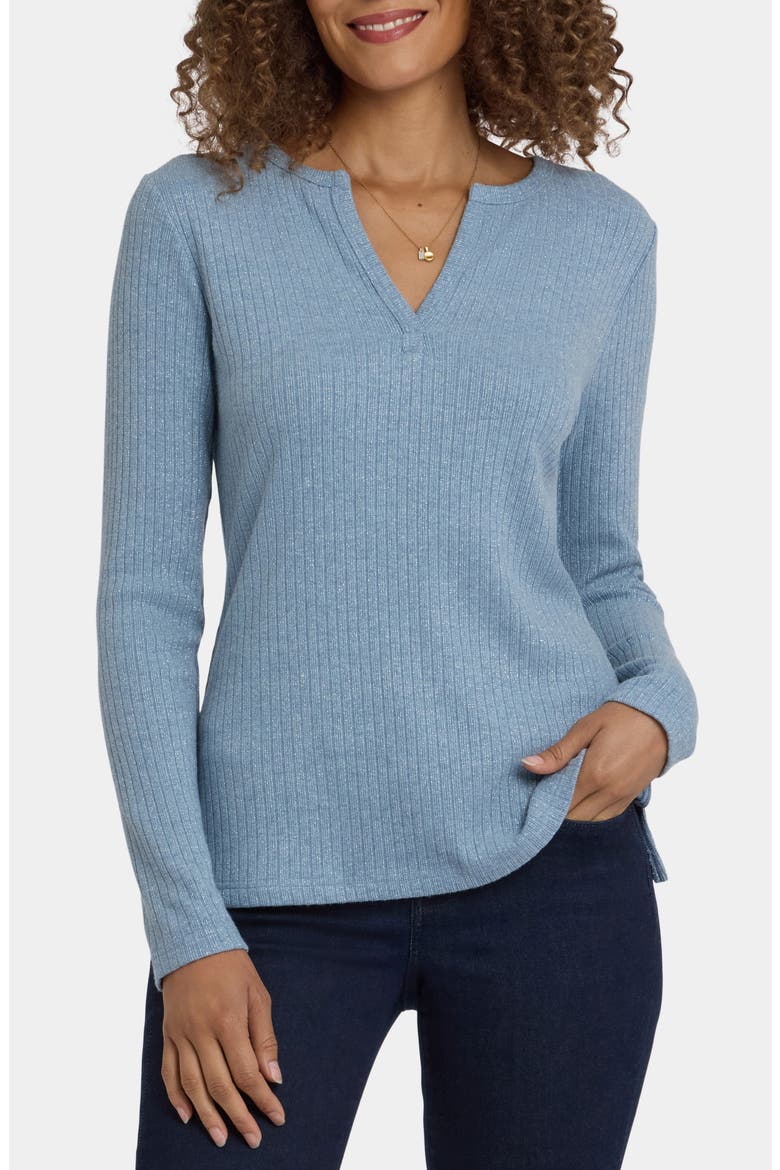 Metallic Rib Henley Top, Main, color, LIGHT BLUE HEATHER