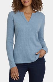 NYDJ Metallic Rib Henley Top