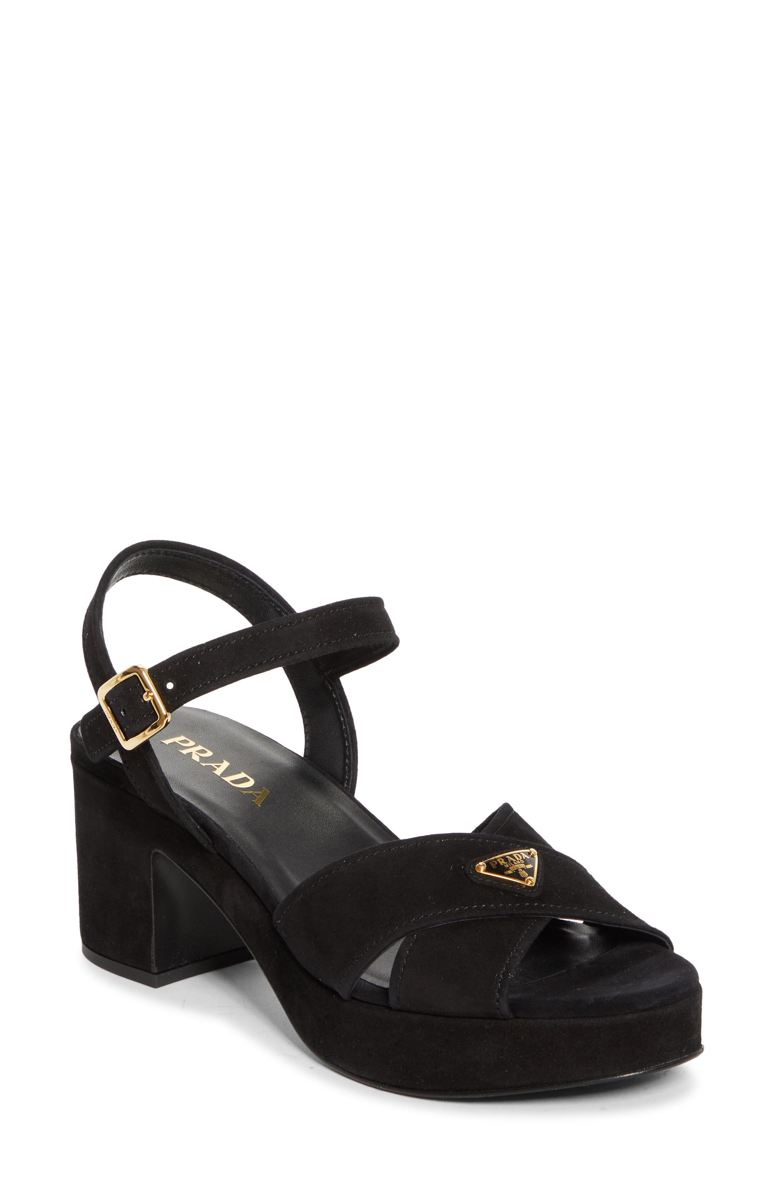 Prada Suede Platform Sandal, Main, color, Nero