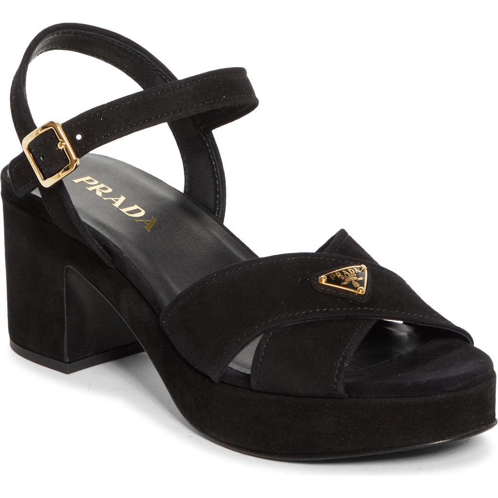 Prada Suede Platform Sandal In Black