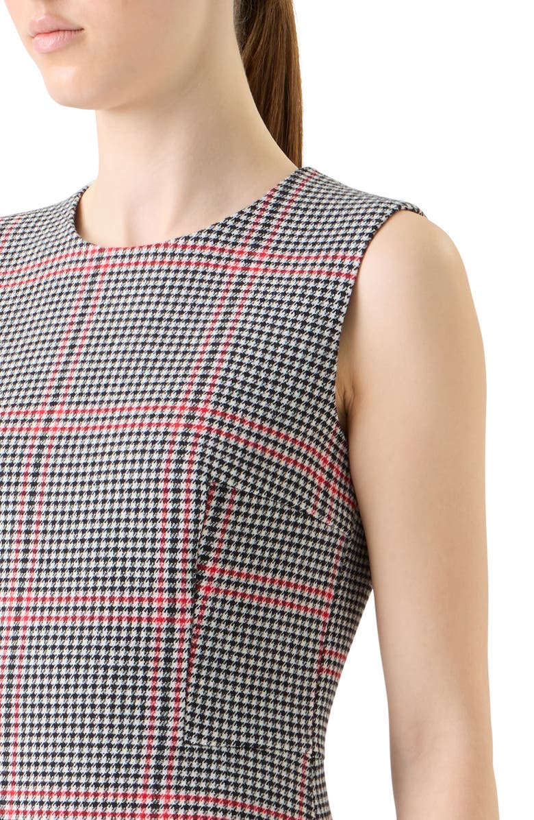 Akris punto Glen Plaid Asymmetric Virgin Wool Dress, Alternate, color, Black-Cream-Vermillion