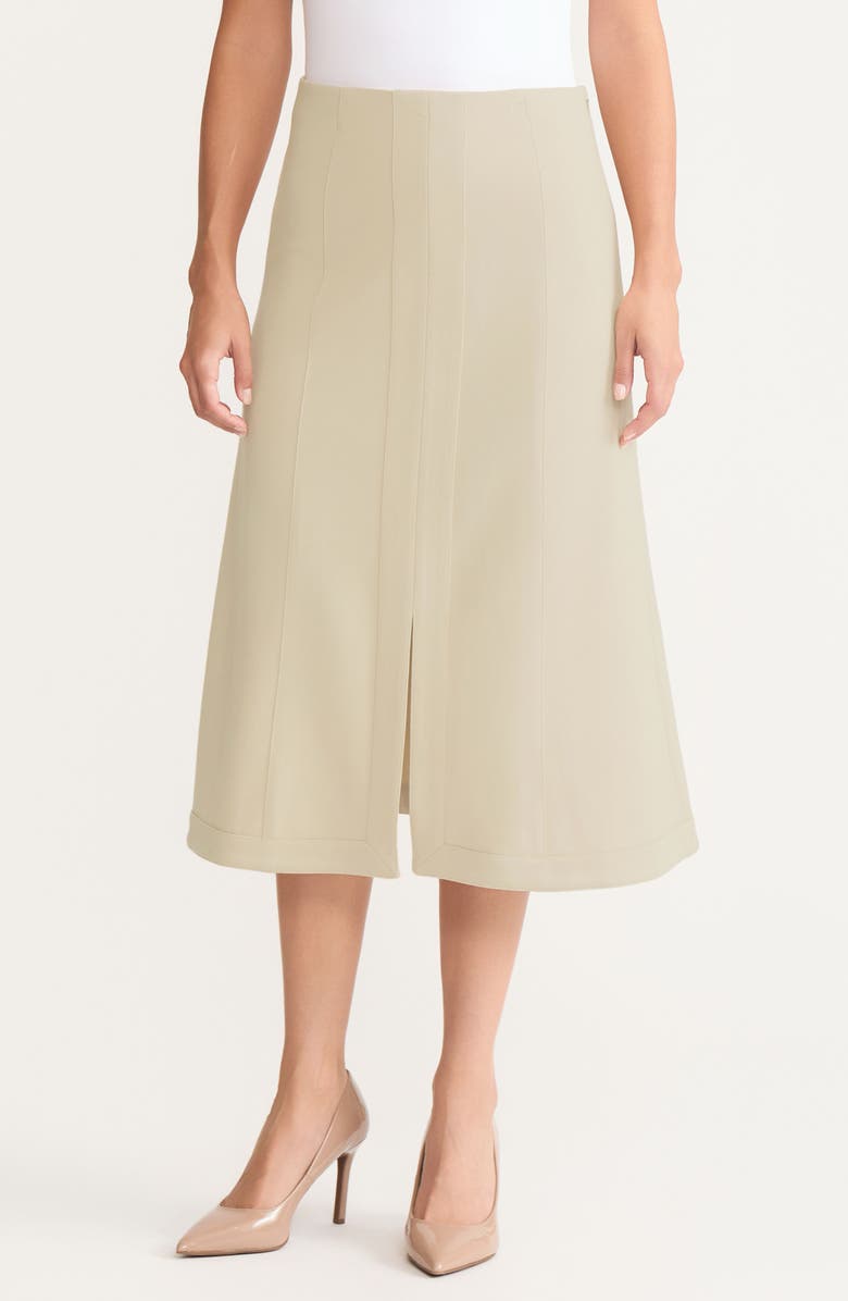 Misook A-Line LuxeStretch Ponte Midi Skirt, Main, color, Biscotti