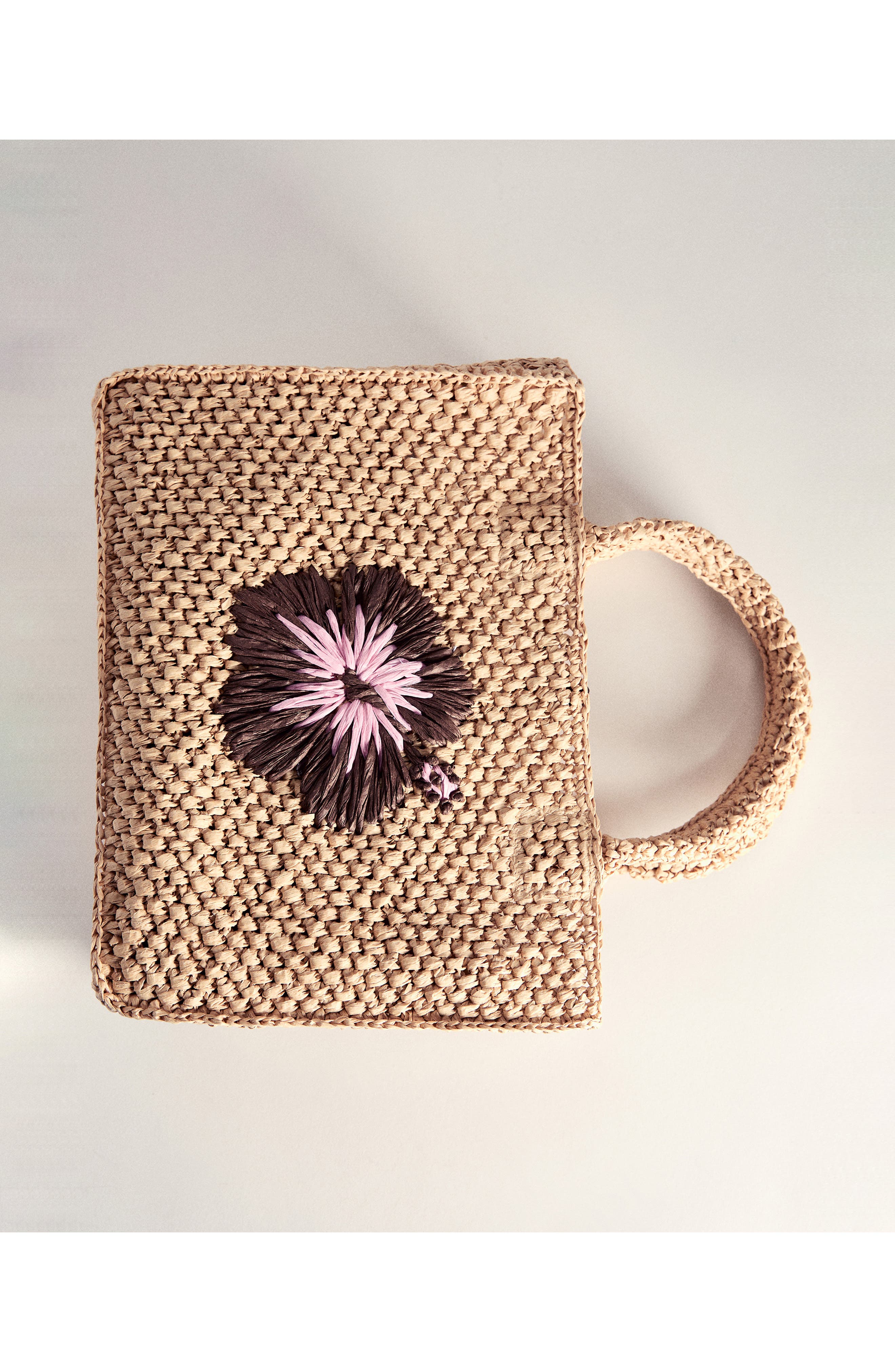 MANGO Flower Detail Raffia Tote, Alternate, color, 