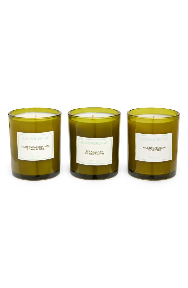 FLAMINGO ESTATE Mini Three Brothers Candle Set, Main, color, Green
