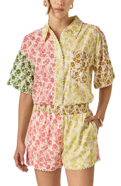 Colorblock Lace Trim Shirt