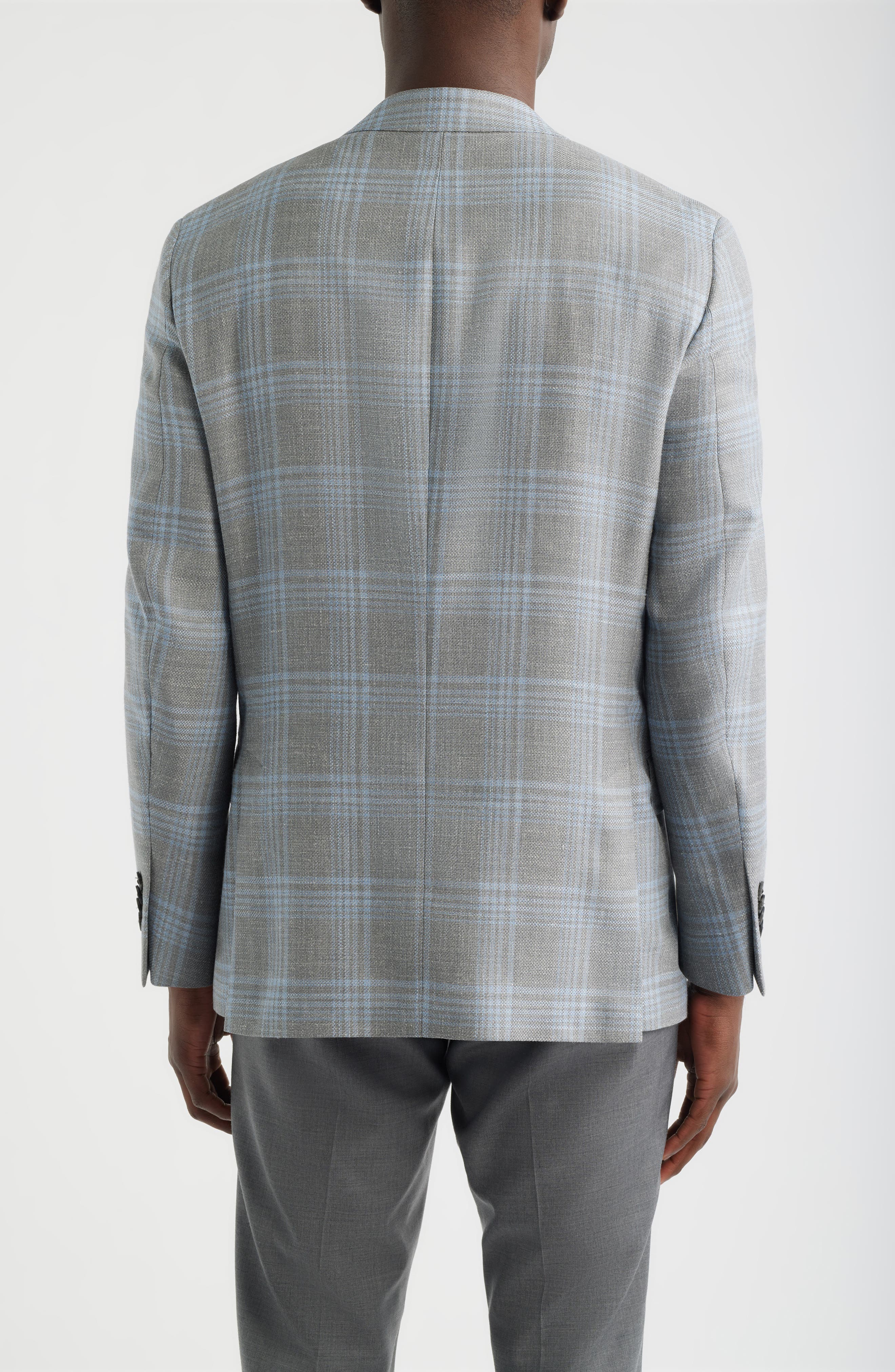 Hyperlight Soft Grey Plaid Slub Wool & Silk Blend Sport Coat - image 2