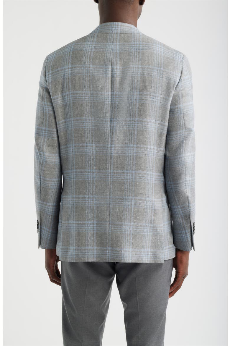 Hyperlight Soft Grey Plaid Slub Wool & Silk Blend Sport Coat, Alternate, color, GREY