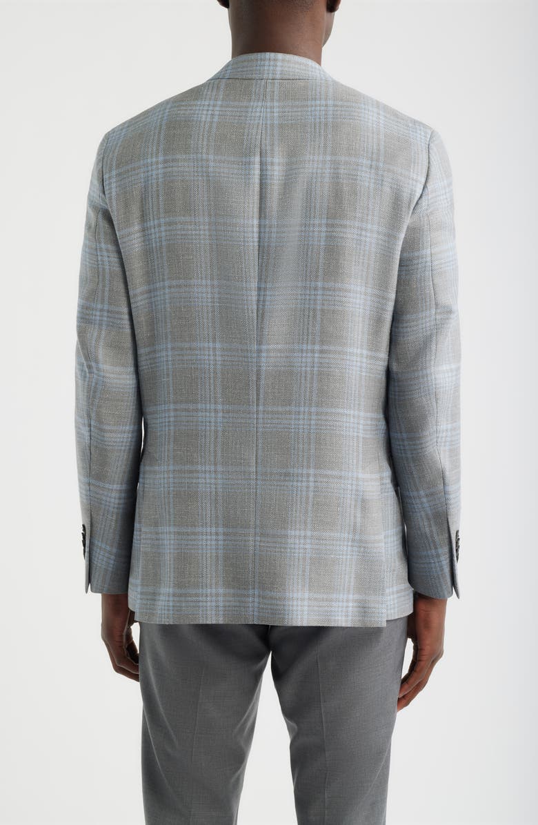 Peter Millar Hyperlight Soft Grey Plaid Slub Wool & Silk Blend Sport Coat, Alternate, color, Grey