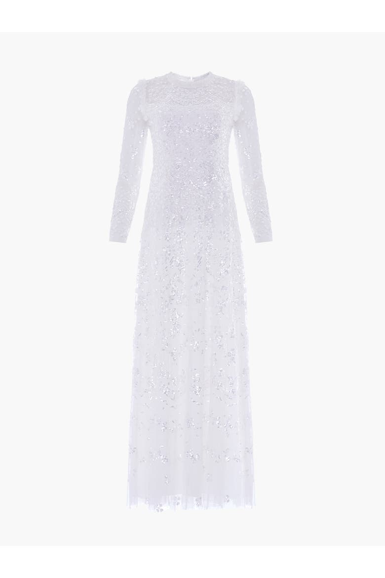 Freya Long Sleeve Sequin Maxi Gown, Alternate, color, Swan White
