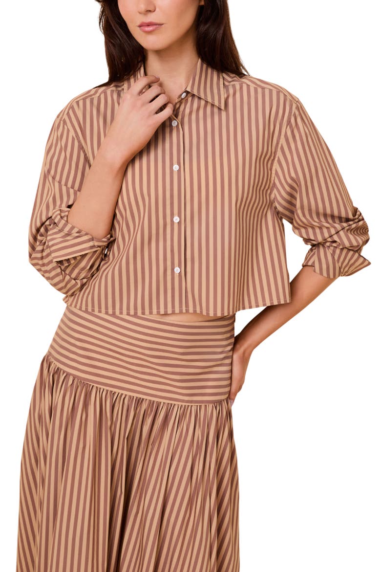 Avril Cropped Striped Shirt, Main, color, WALNUT CAMEL