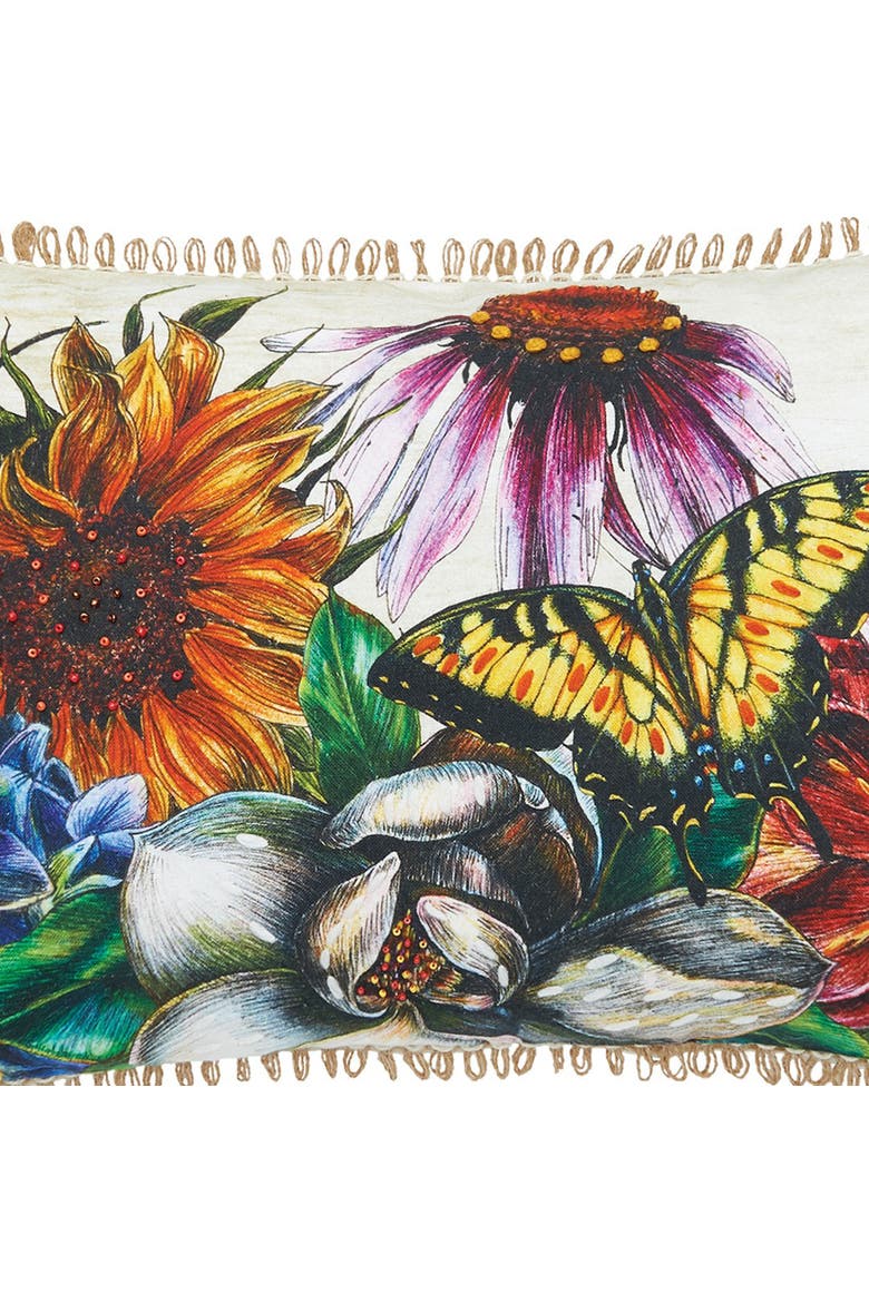 Botanical Flowers & Butterfly HD Printed Cotton Blend Lumbar Accent Pillow 14" x 22", Alternate, color, Yellow